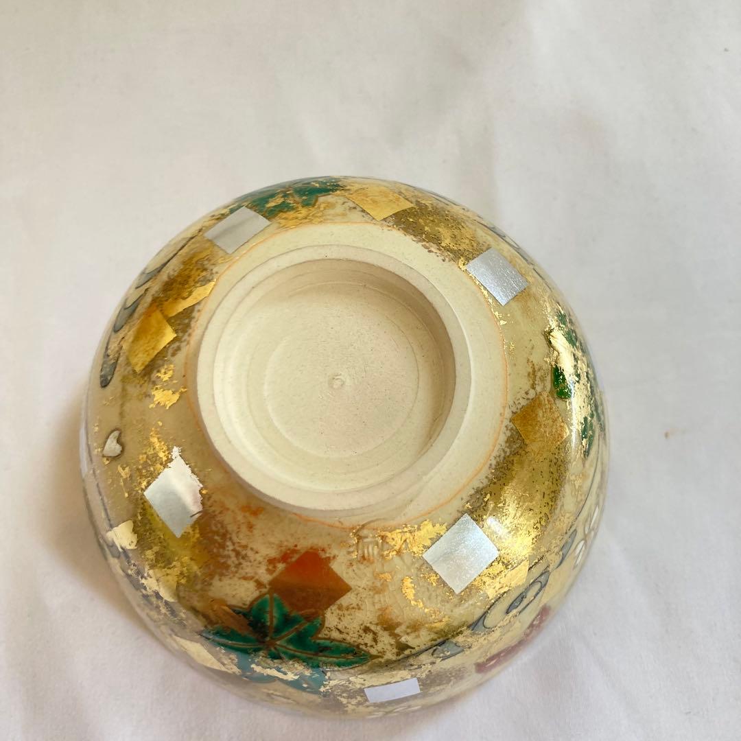 平井覚山 金箔立田川 茶碗