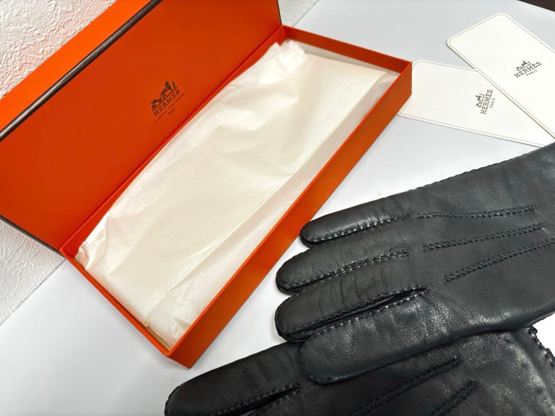 美品】エルメス クルードセル手袋ブラック ラムレザーカシミア ¥177,100