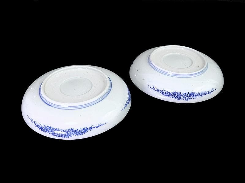 古伊万里　型刷り印判　染付　富士に龍の図　５寸皿　２枚　F175 AS-fbqv