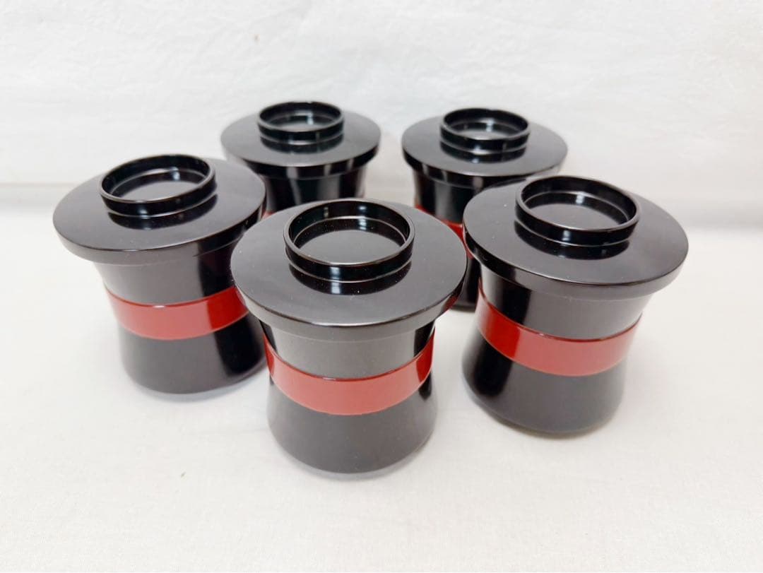 ほぼ未使用 懐石道具 平安象彦 木製黒真塗 箸洗 小吸物椀 5客揃 底印 共箱