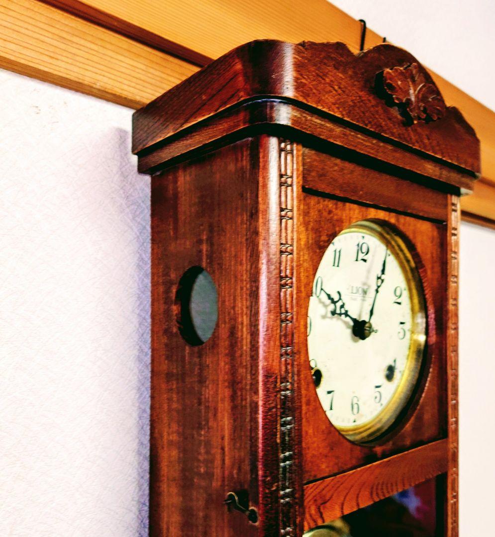 〈完動・美品〉MEIKOSHA時計　LION印 宮型ゼンマイ振り子時計　古時計