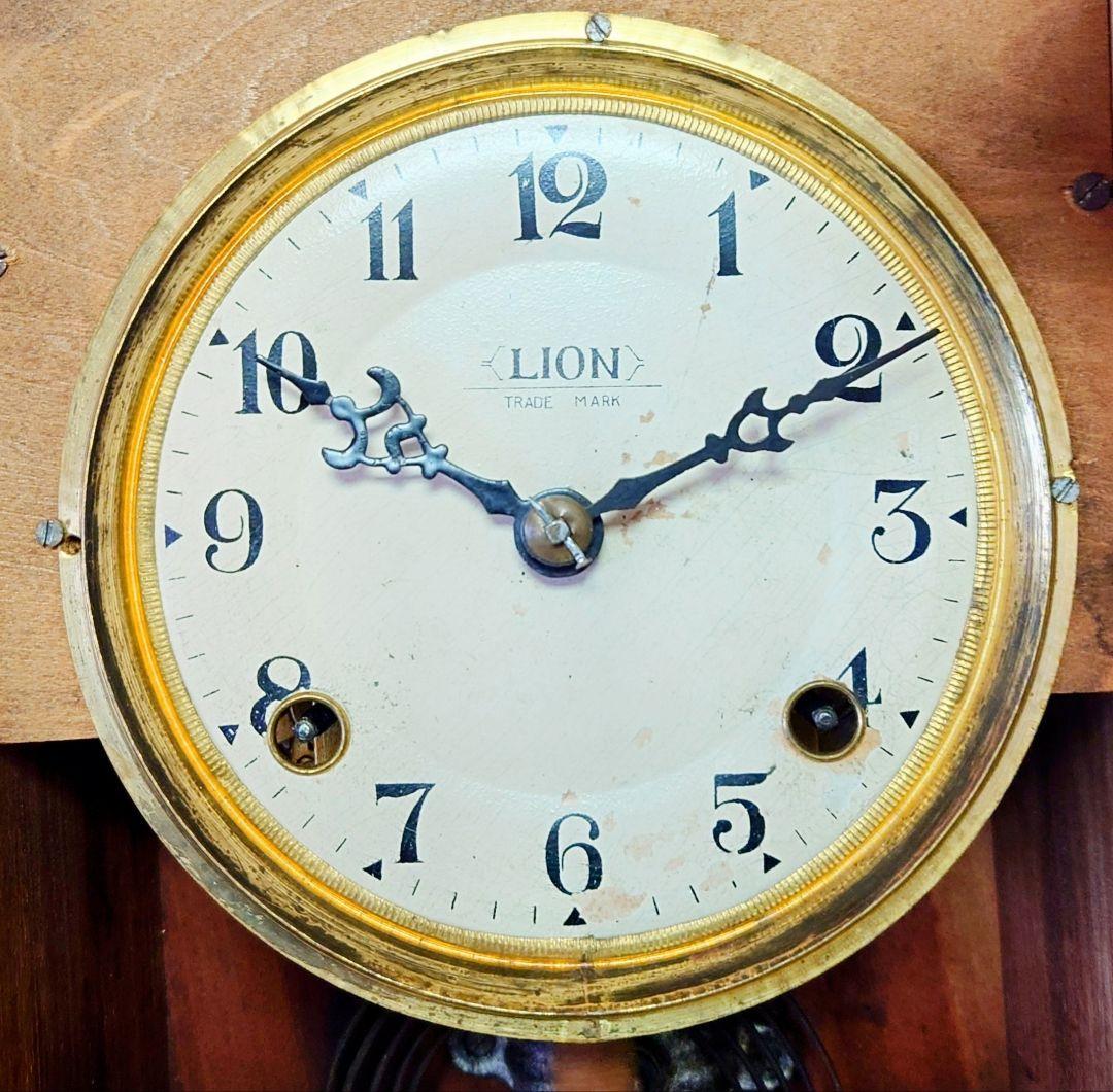 〈完動・美品〉MEIKOSHA時計　LION印 宮型ゼンマイ振り子時計　古時計