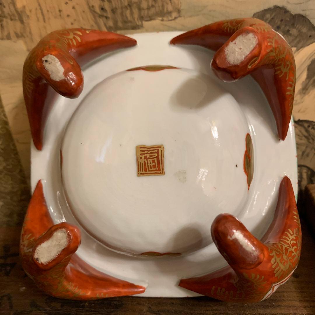 五彩双凤 四脚香炉 角福　珍品　箱付173