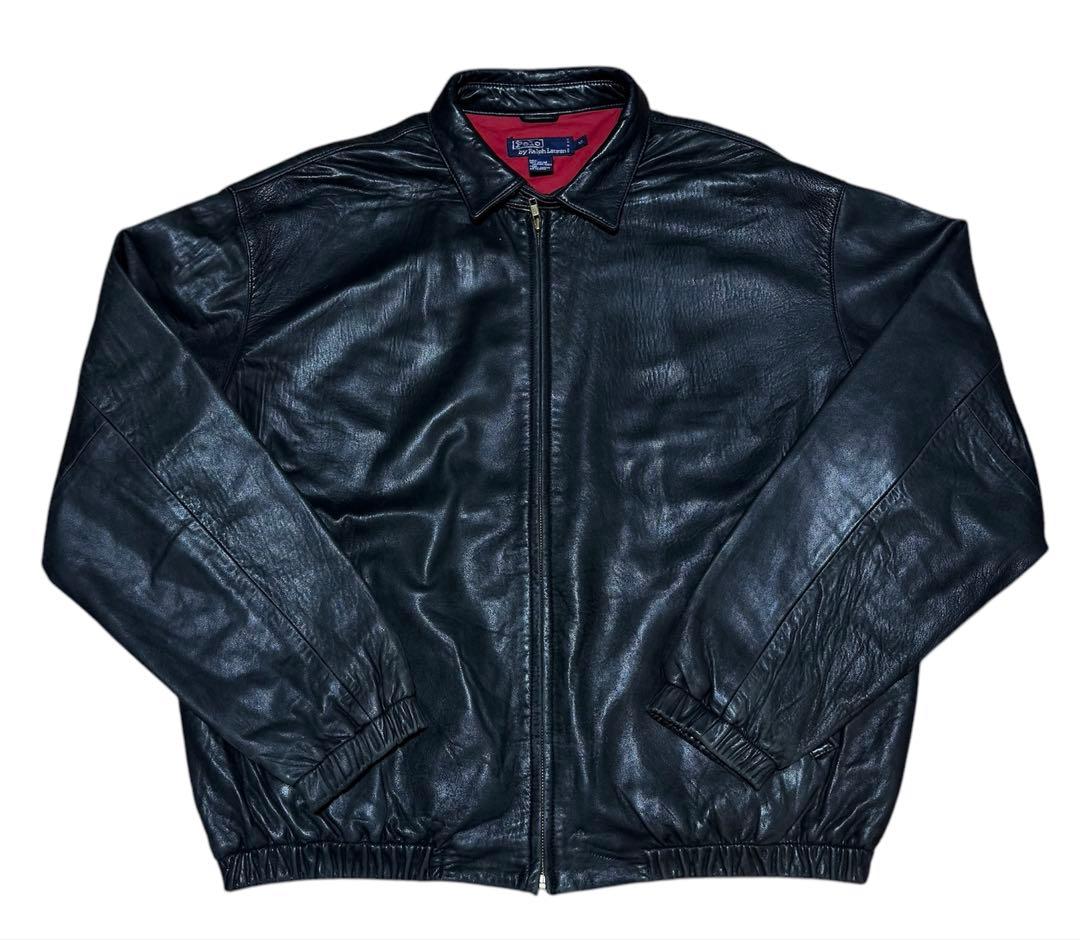 希少 90s ラルフローレン ポニーマークなし レザー スイングトップ 革