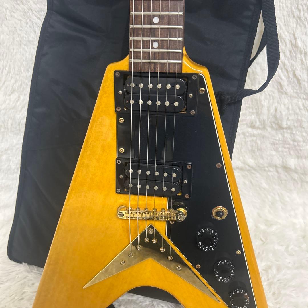 メンテナンス済】バークレイ フライングV エレキギター イエロー