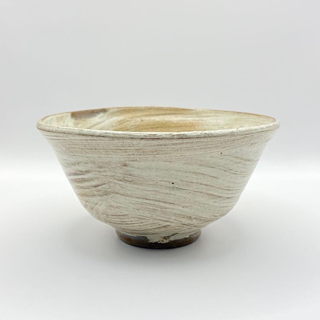 抹茶茶碗 刷毛目 加藤芳右衛門 銘 末廣 共箱入 茶道具 茶盌 茶器 陶芸