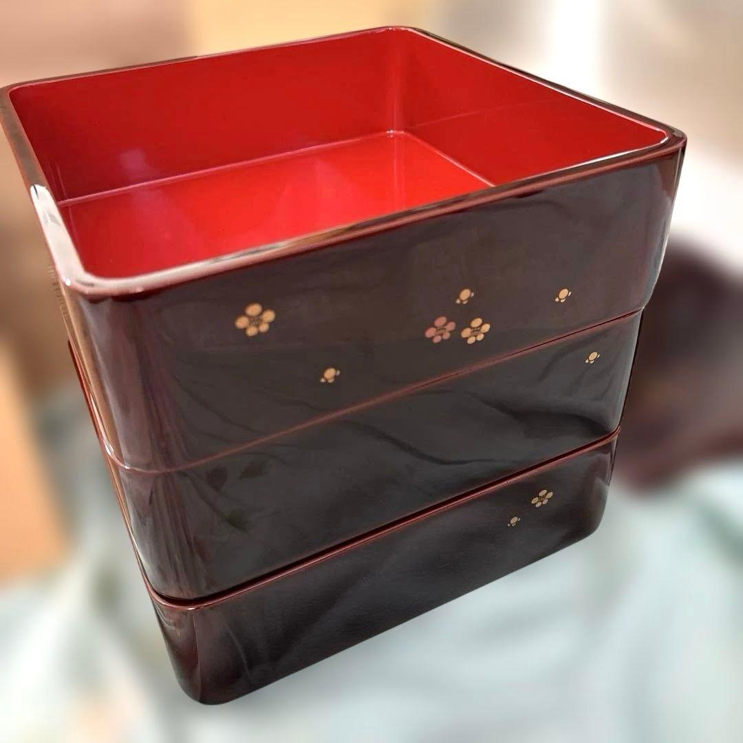 【極美品】輪島塗 三段重箱 蒔絵 梅ちらし 天然木 漆器 共箱付き