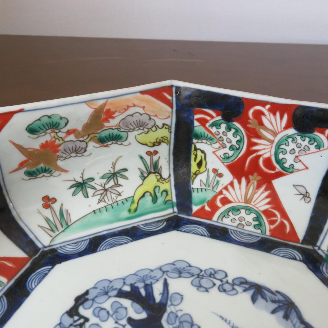 角鉢 八角鉢 伊万里 松竹梅 鳥 蝶 窯傷 歪み 明治前後