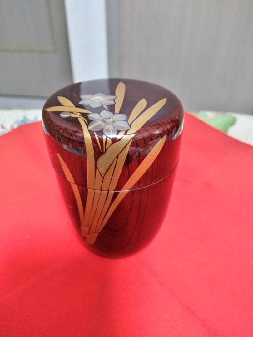 お値下げ茶道具　 長棗欅目水仙螺鈿一星作美品