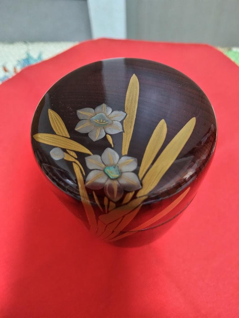 お値下げ茶道具　 長棗欅目水仙螺鈿一星作美品