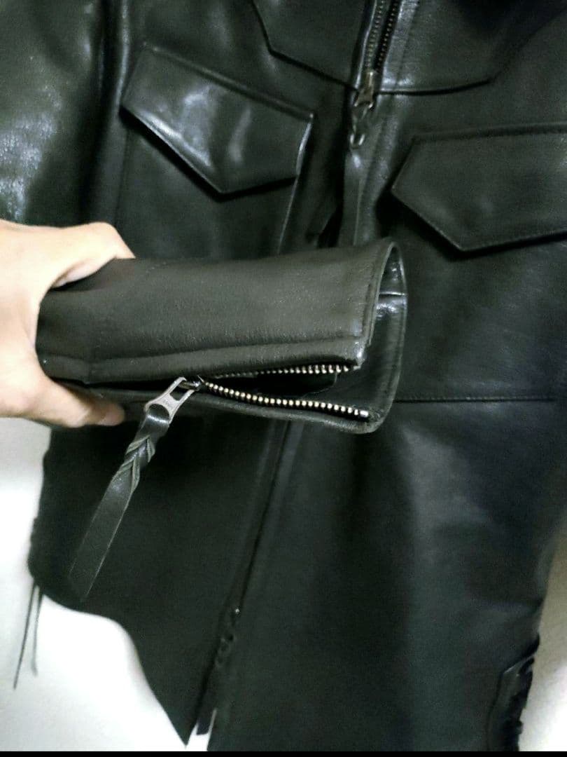 レア カドヤ 本革レースアップレザージャケット シャツタイプ シボ革