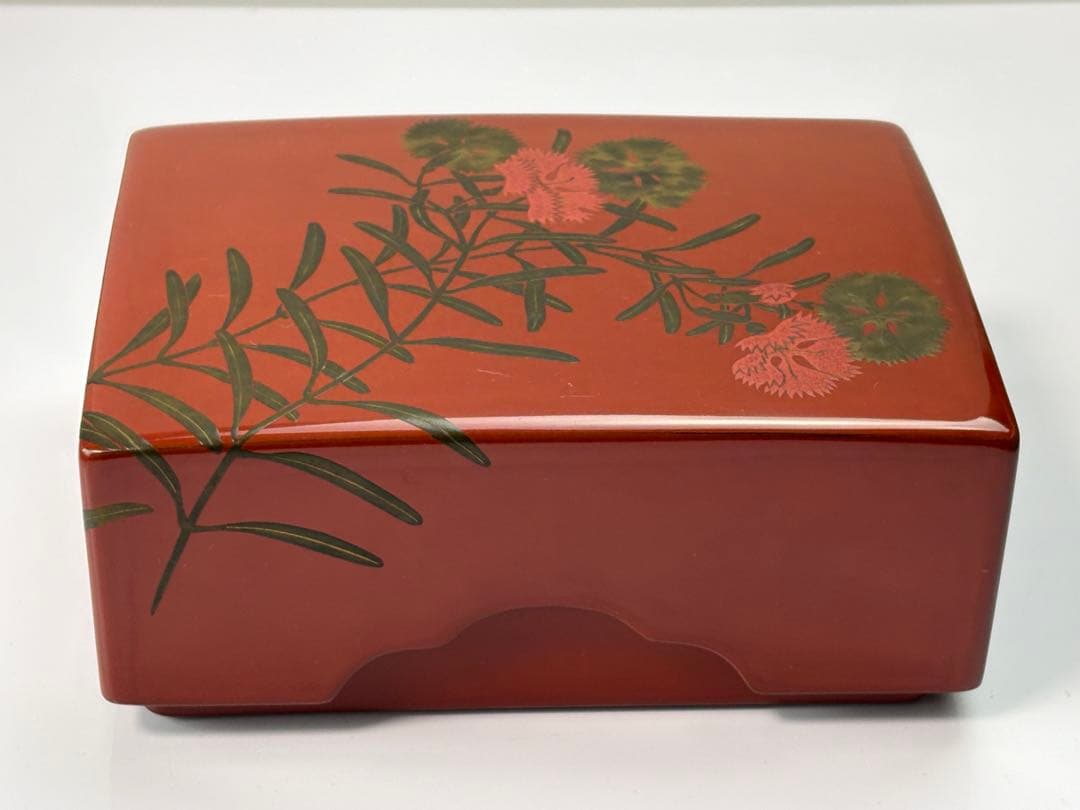 未使用】時代漆芸 木製 菊紋蒔絵 螺鈿象嵌箱 蓋物 小物入れ R7112344