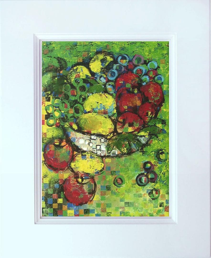 油絵 菅家令子 絵 絵画インテリア 額付(黒) uF6-060103 静物 果物