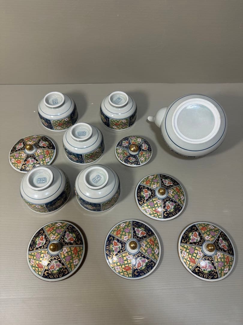 2272 有田焼 瑞窯 茶器セット 急須1客 湯呑蓋付5客 金彩