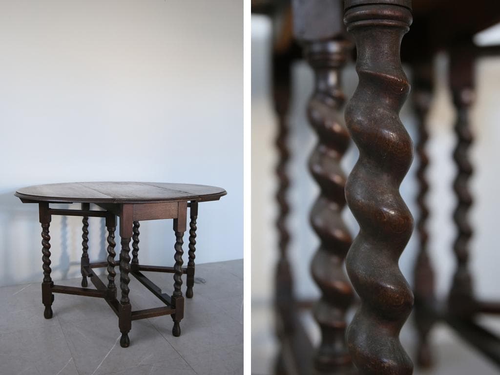 英国アンティーク木製ゲートレッグテーブル/ダイニング机バタフライ(91-245)