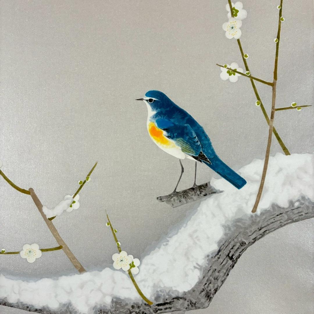 美品 上村淳之「早春」木版画 直筆サイン・印章・発行証有 上村松園の