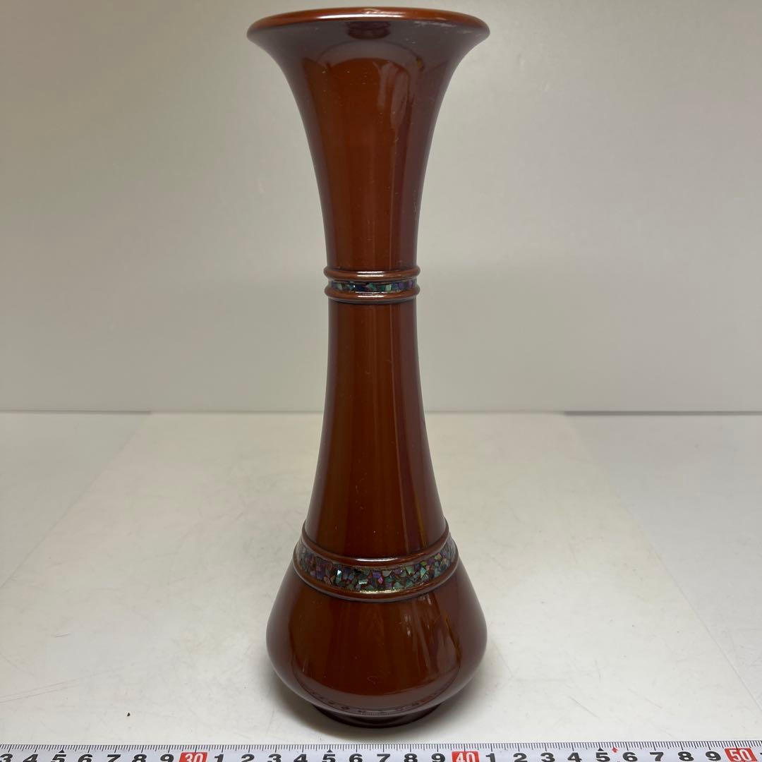 金屋庄兵衛　鋳銅螺鈿花入　木箱付　高さ25.5㎝/800g 東Y8-0123①