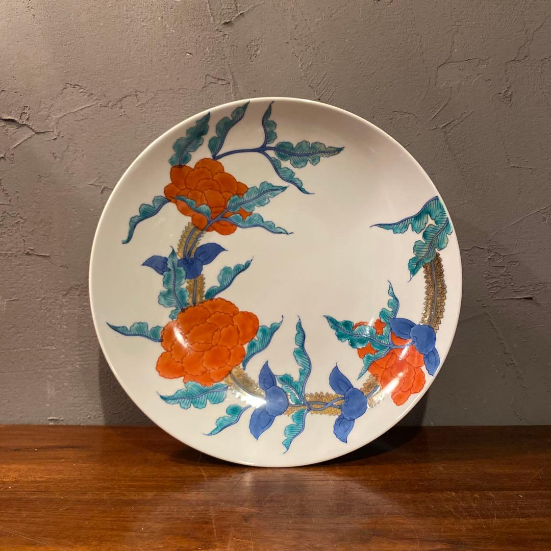 有田焼 色鍋島高台皿 船津彩雲 31cm大皿 共箱付き 古伊万里 骨董品