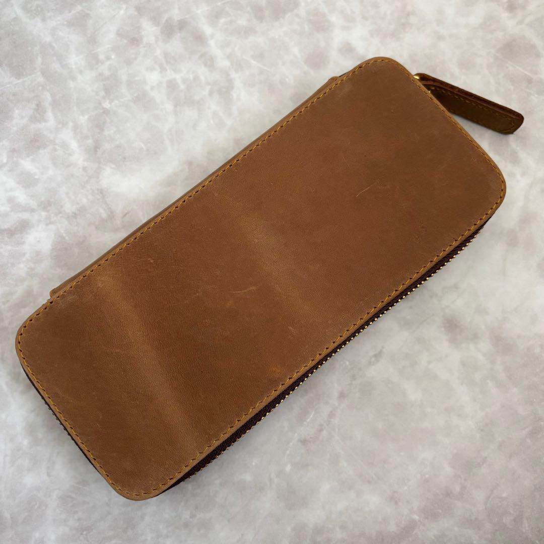 バハギア ペンケース ラウンドジップ型 クレイジーホース オリジナル ブラウン