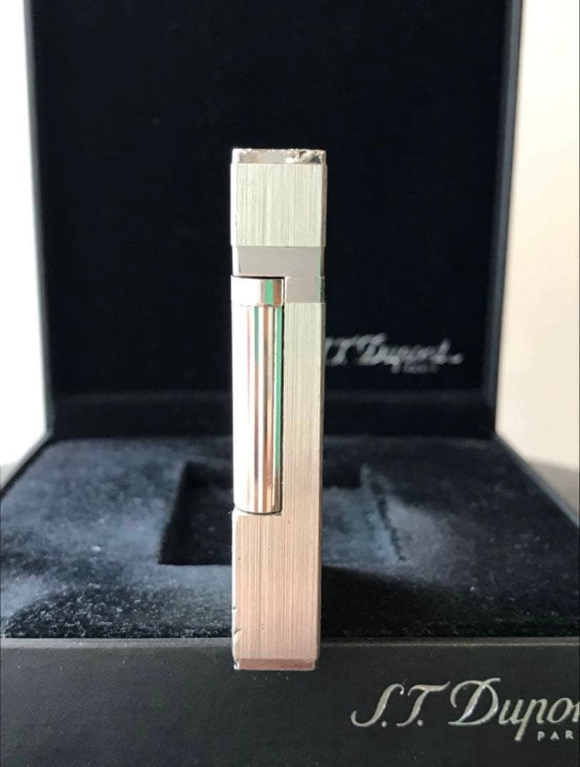 開閉音あり　快音キィーーン　デュポン　ガスライター　シルバー　ライン２