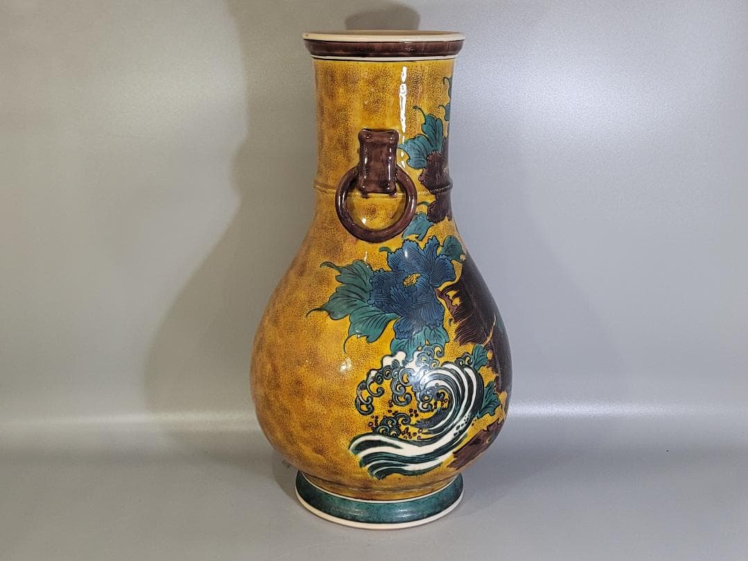 九谷 獅子牡丹 大きい花瓶 時代物