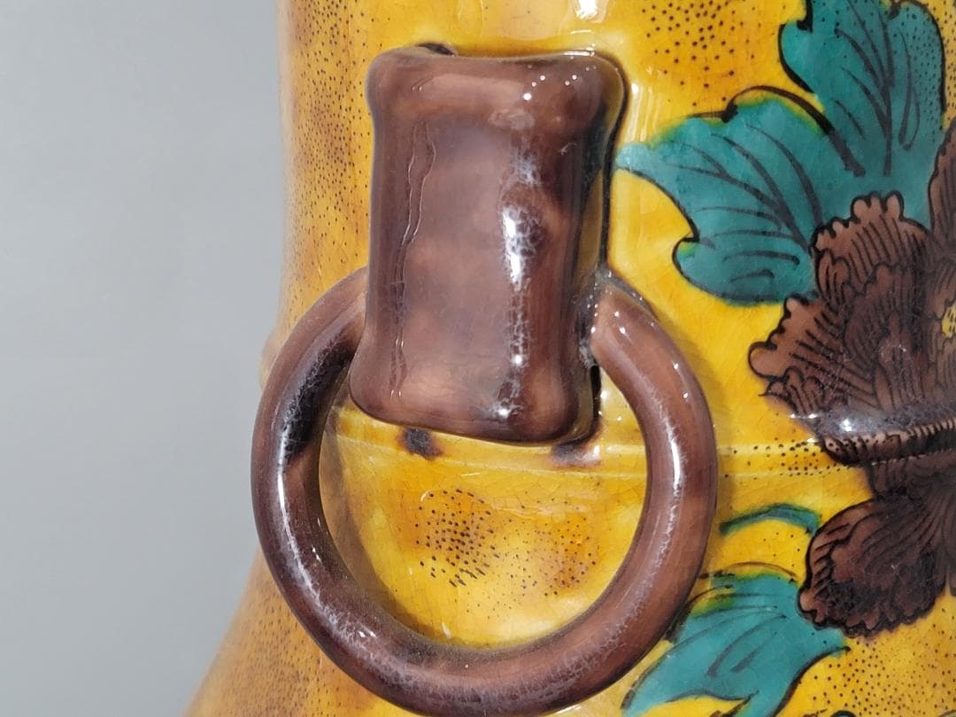 九谷 獅子牡丹 大きい花瓶 時代物