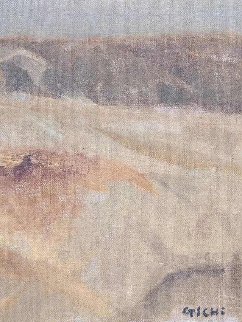 【真作】絵画　油彩　砂丘風景　静寂の大地を描く　砂のうねりと静けさ　Y77