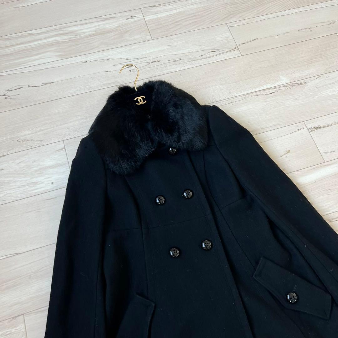 バーバリーブルーレーベル ロングコート ダブル チェック ラビット