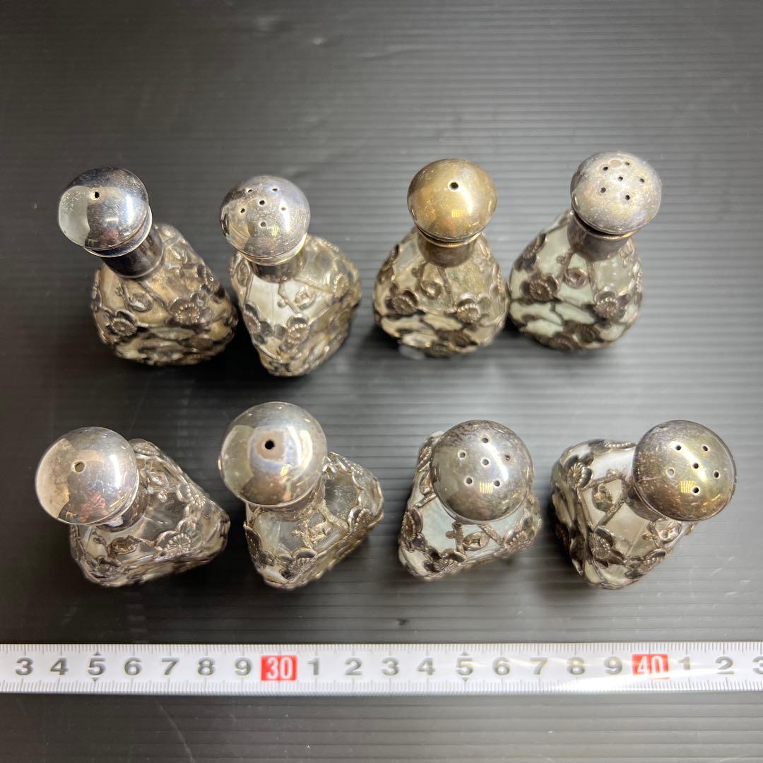 silver刻印 時代銀巻ガラス調味料入8点 東Y7-0905⭐︎2F