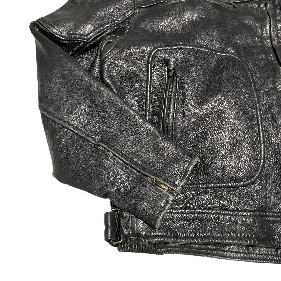 超大きいサイズ×本革】リアルレザーシングルライダースジャケット USA 黒4L