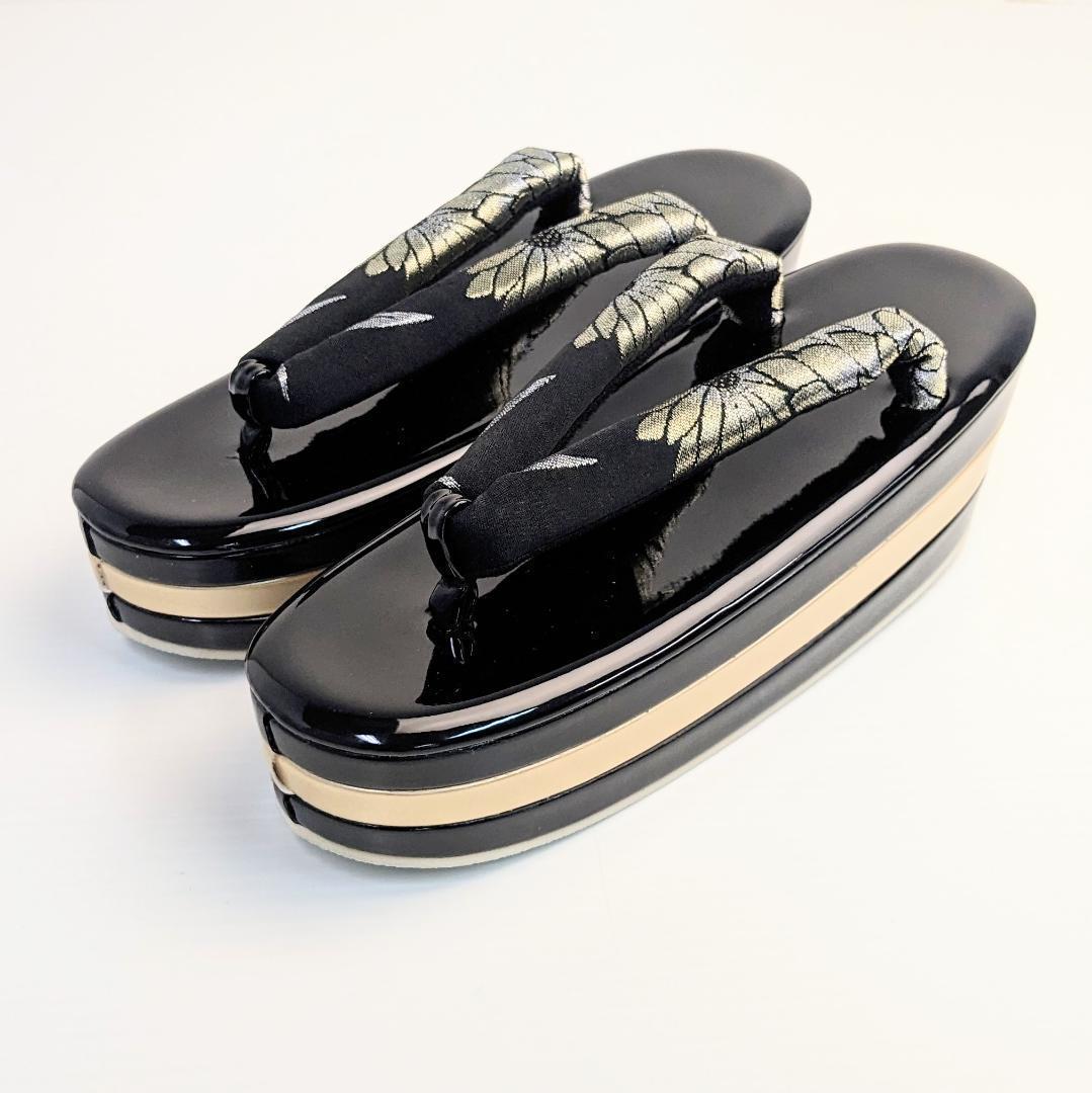 和装 草履バッグセット 帯地 黒×金 3枚芯 フリーサイズ k19-3