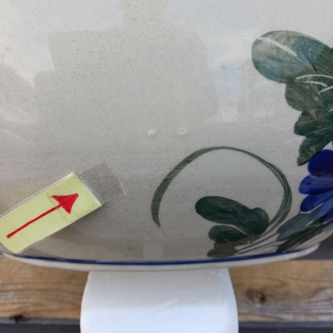 新品 ∅50 陶器 睡蓮鉢 特大 メダカ鉢 難有 手書き絵 花柄 手造りLKB2