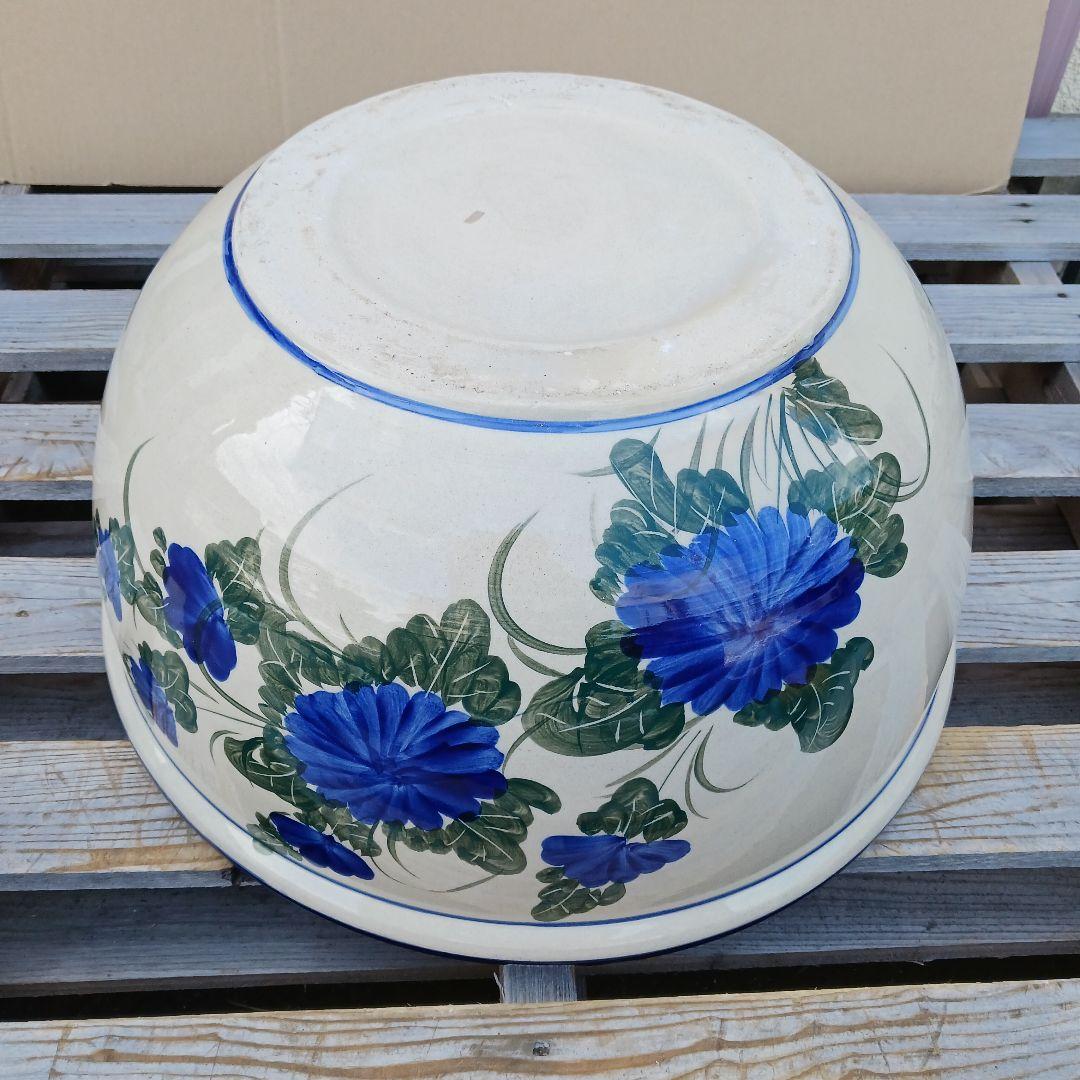 新品 ∅50 陶器 睡蓮鉢 特大 メダカ鉢 難有 手書き絵 花柄 手造りLKB2