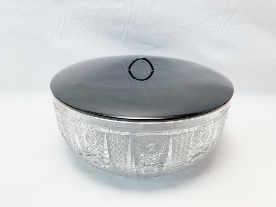 未使用 茶道具 ギャマン平水指 義山水指 替蓋付 クリスタル ガラス 水指