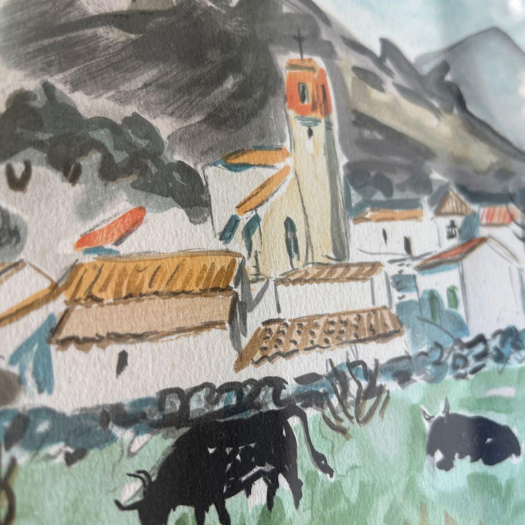 イヴ・ブライエ　リトグラフ　牛達の村