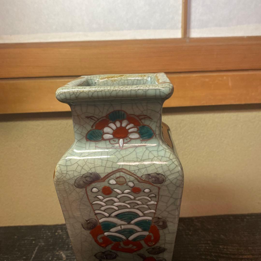 中国古玩 青磁色絵花瓶10cm25cm