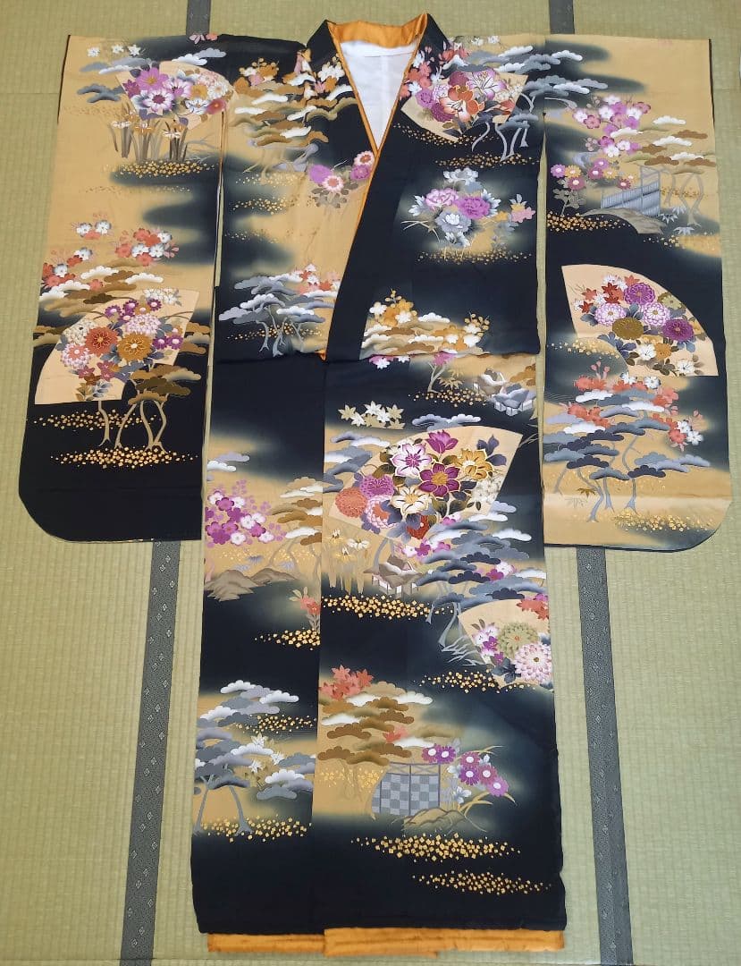 値下げ】黒引き振袖 友禅 秋山章 丸章