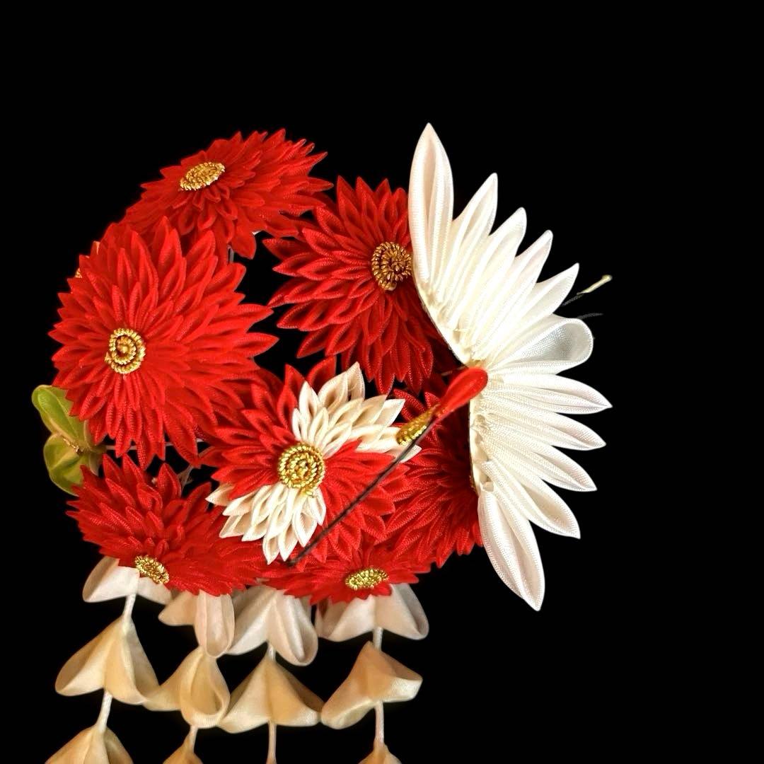 勝山髪飾り 七五三 7歳 (赤) 鶴