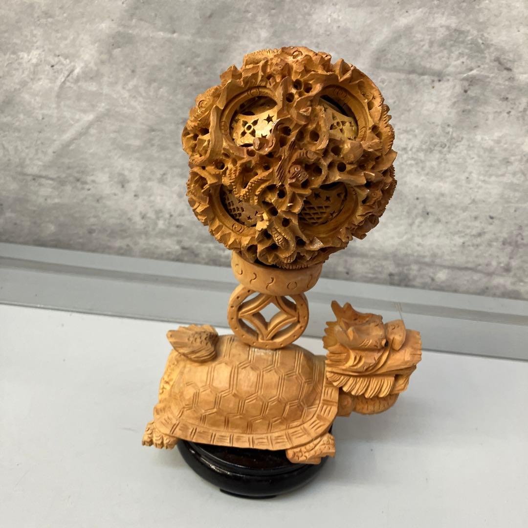 中国美術品 白檀 透かし彫 多層球 天球 鬼工球 木彫り 彫刻 龍紋彫