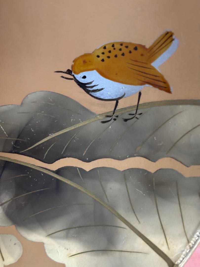 竹内栖鳳作漆絵桐葉雀文漆器　菓子器