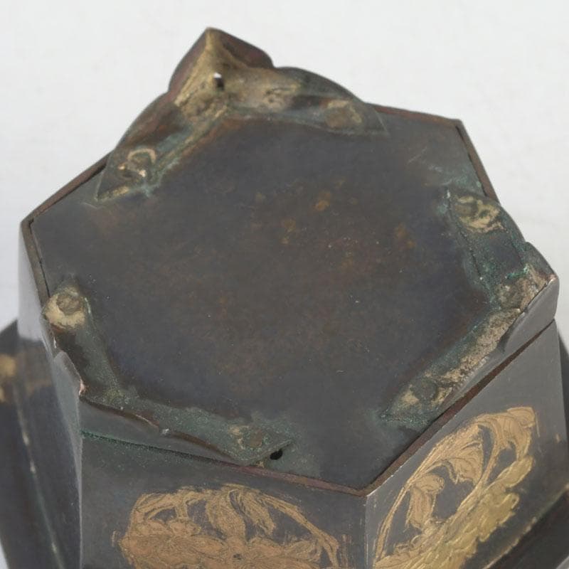 中国 古銅 金彩 花草文 小さな香炉 V 9641