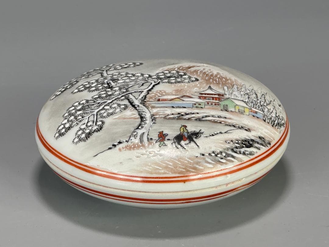 書道具 文房具 景徳鎮製 朱肉 雪景画 乾隆年製 款 時代 唐