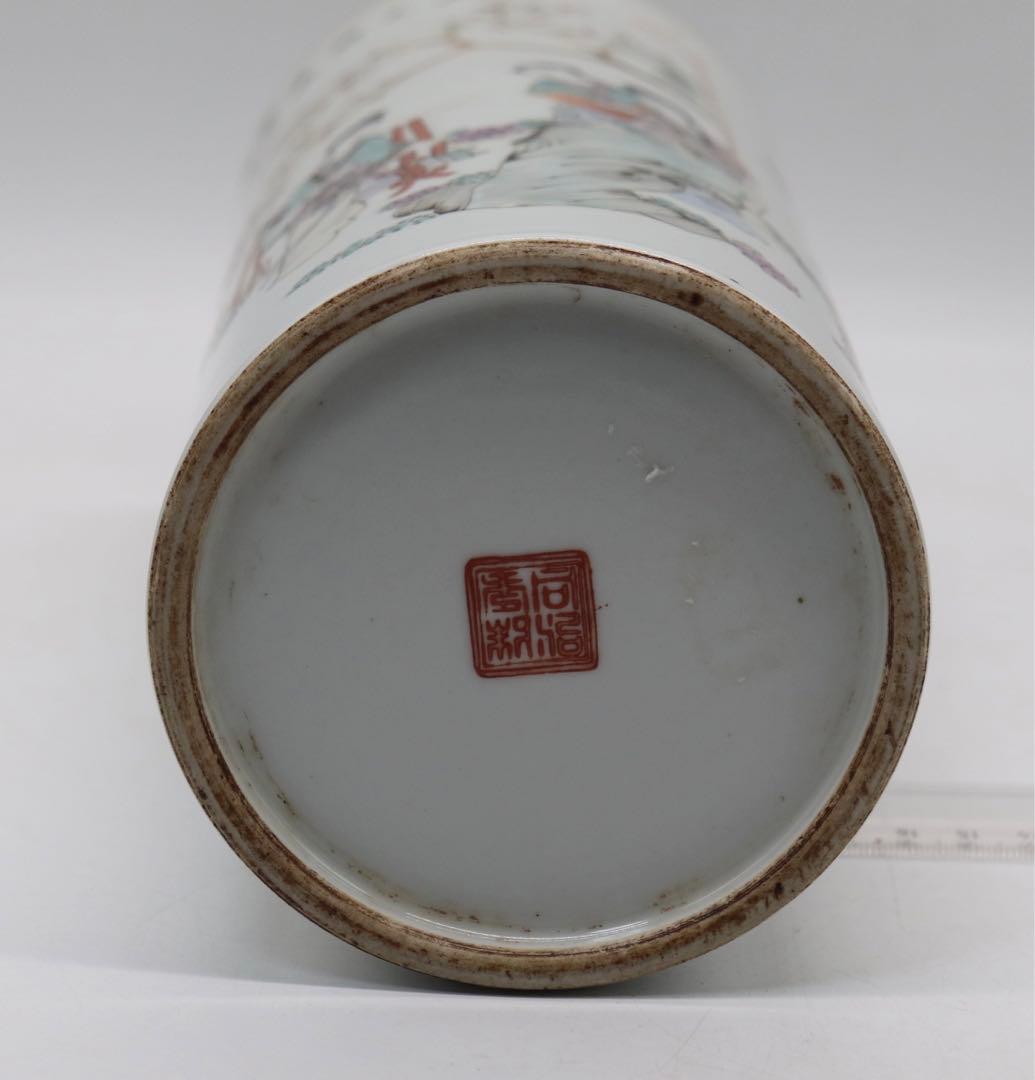 岐No28 中国 清時代 粉彩美女図筆筒 帽筒① 同治年製 送料込み0503