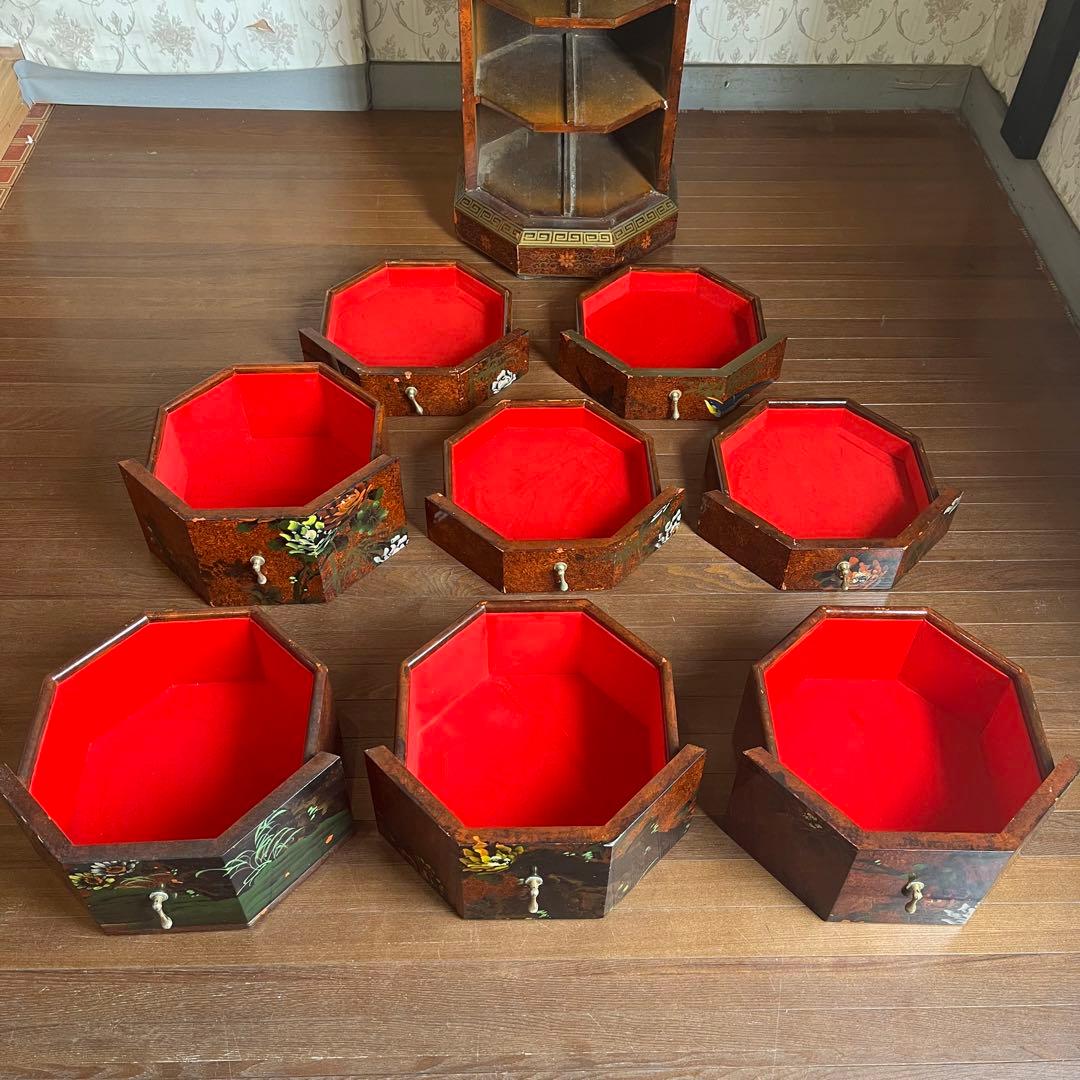 アンティーク】中国家具 宝石棚 花鳥画 箪笥 チェスト 8杯 飾り棚 古家具