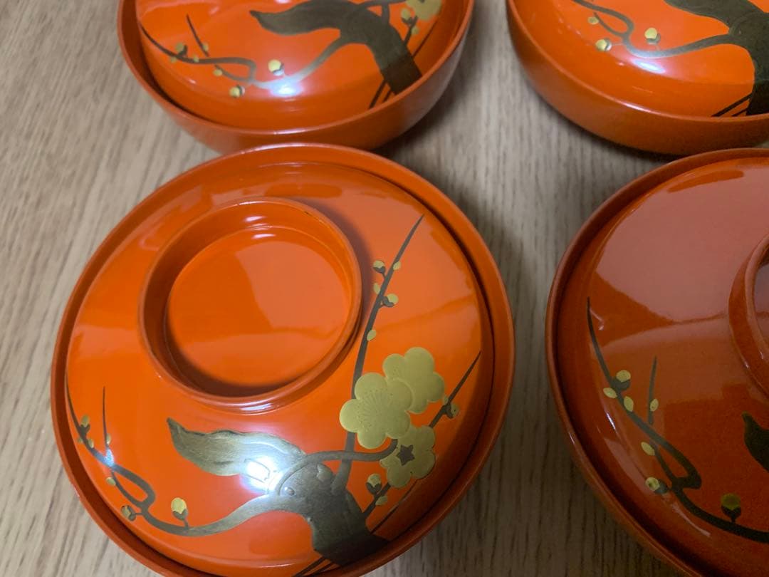 大正時代 沈金蒔絵木製吸物椀 10客 ひな祭り 大きめ 珍品形状お椀