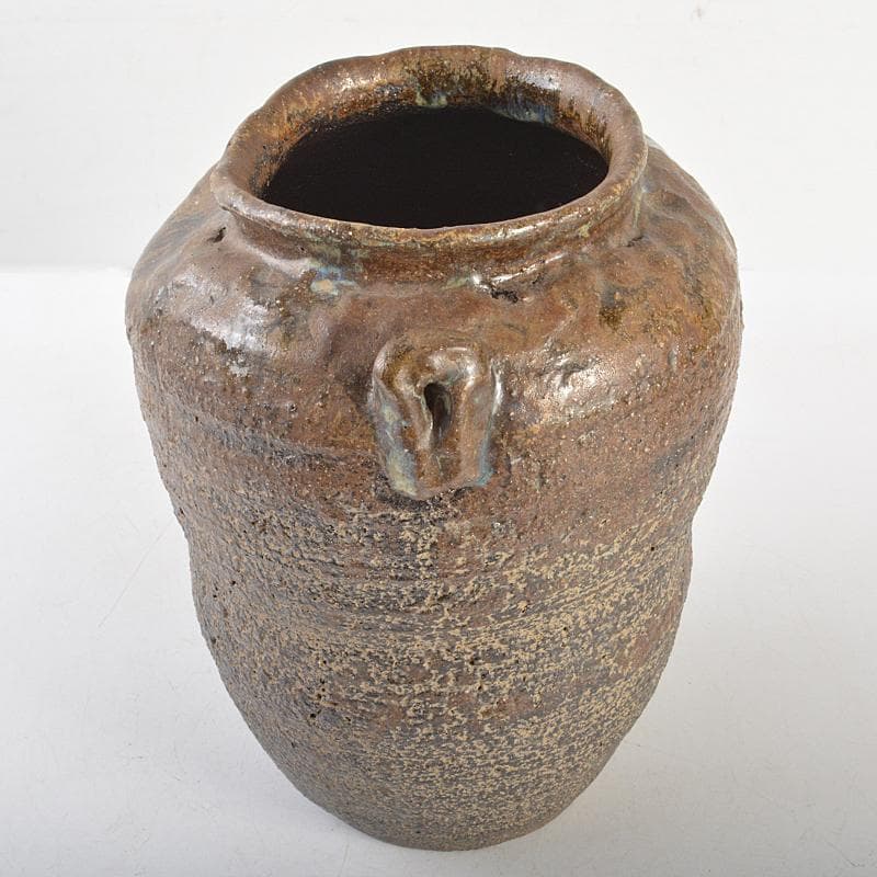 膳所焼 淡海ぜぜ 双耳壷 花瓶 在銘 時代箱 V R6760B