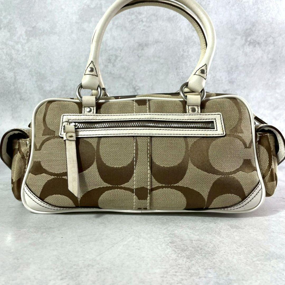 極美品 コーチ ショルダーバッグ ミニボストン シグネチャー レザー ロゴ 白