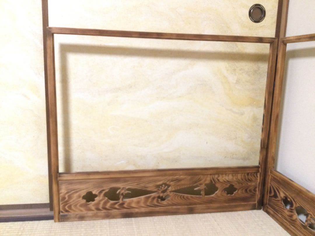 風炉先屏風 総焼杉材 透かし彫り 茶道具 間仕切り L233