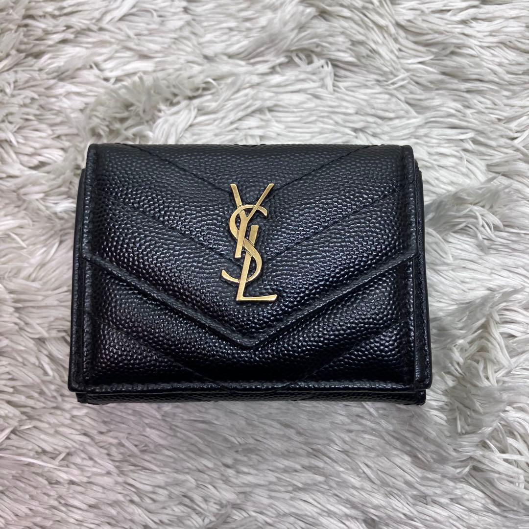 箱付き極美品✨ サンローラン 三つ折り財布 カサンドラ キャビアスキンYSL