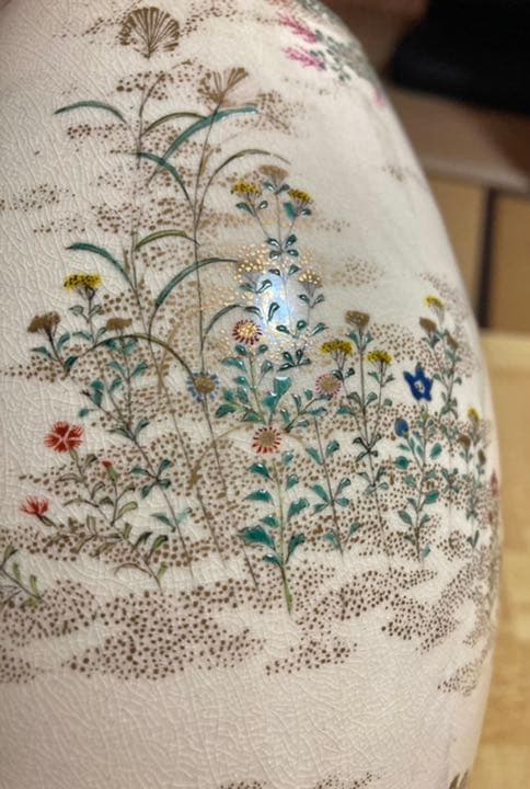 帯山与兵衛 色絵草花文 花瓶 帯山 明治 百年前 新品 国内流通品 京薩摩